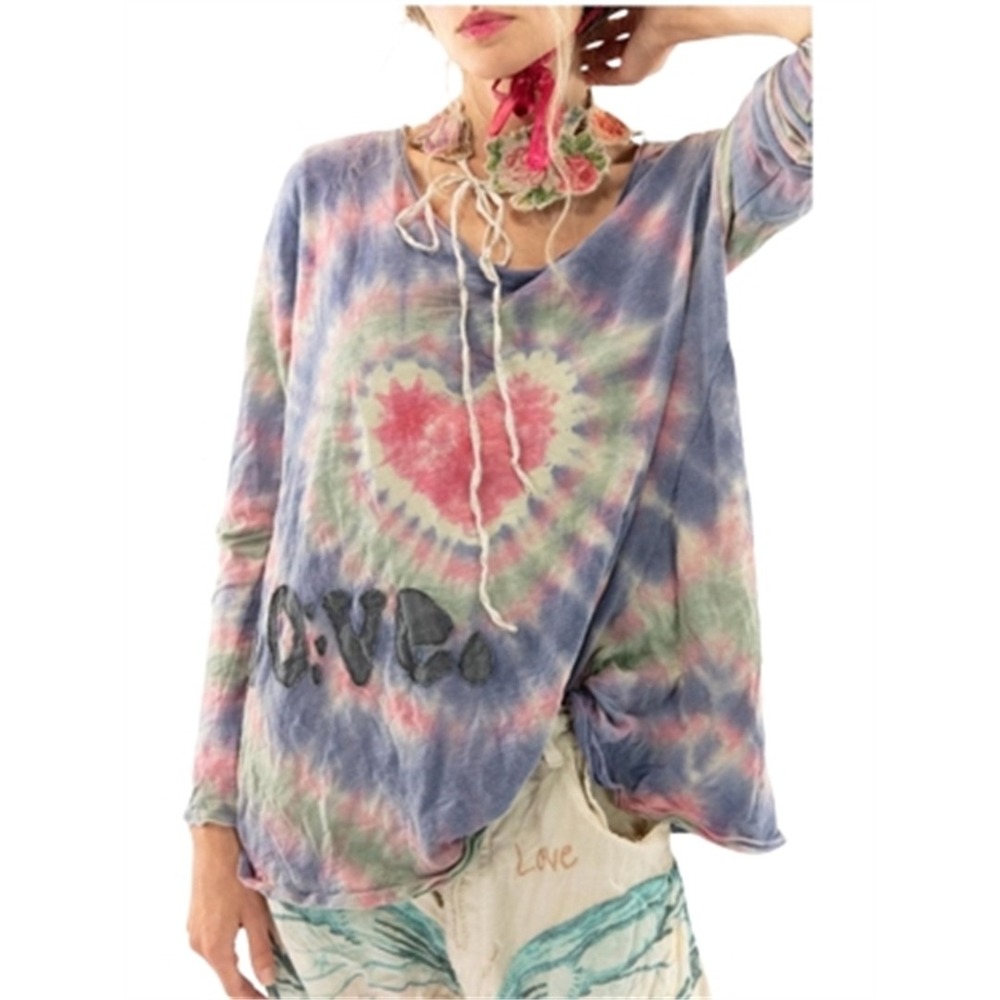 Magnolia Pearl Love Tie Dye Dylan Tee Enamored Heart Distressed Long Sleeve Top
